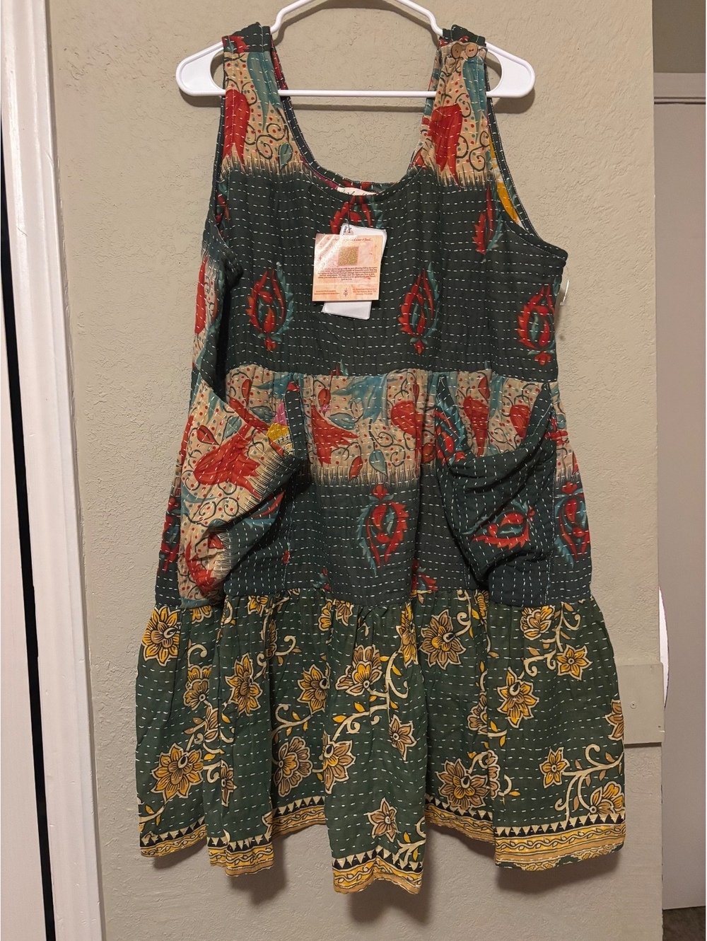 Kantha Meadow Mini Dress Free Size Floral Pattern